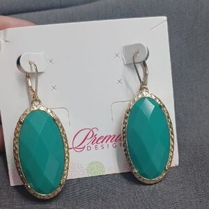 Premier Designs Gold and Turquoise Reversible To Blue  Earrings